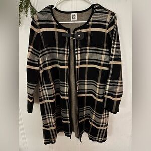 Anne Klein Black and Cream Plaid Cardigan